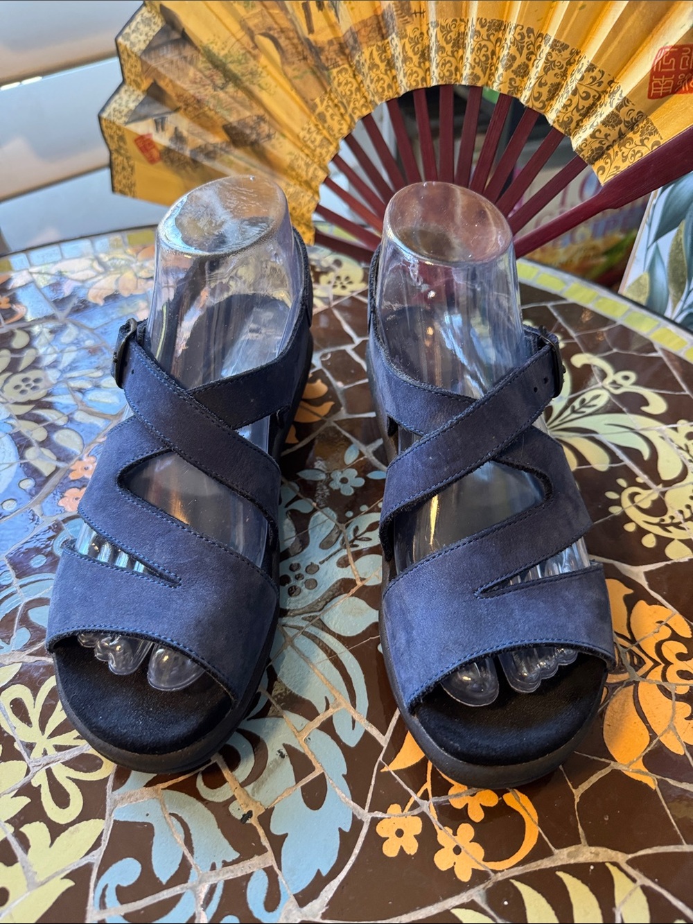 MEPHISTO Women's Navy Blue Leather Suede Sandals Sz: EU 37/ US 6.5